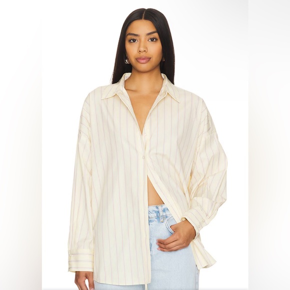 New! Favorite Daughter The Ex-Boyfriend Shirt in‎ Cream & White  $198 - Picture 1 of 7